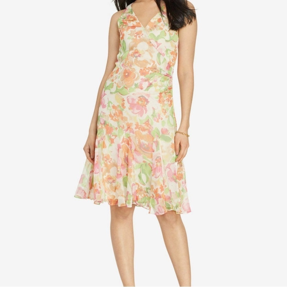 Ralph Lauren Georgette Surplice Floral Dress Sz 8